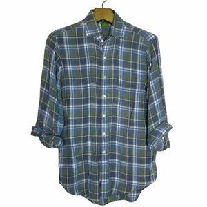 SID MASHBURN Linen Slim Fit Button Down Plaid Shirt \\ M